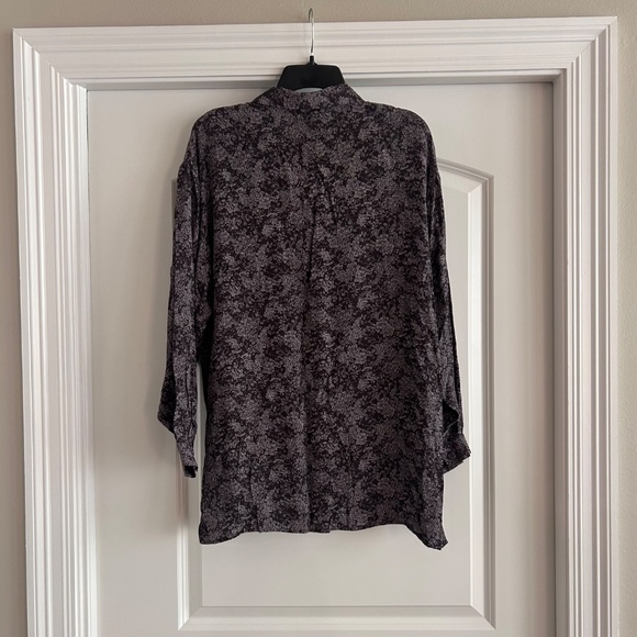 Vintage Laura Ashley Button-Up Shirt Floral Print Grey Black Feminine Office - Picture 2 of 7